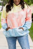 Sky Blue Colorblock Kangaroo Pocket Plus Size Hoodie