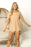 BiBi Checkered Round Neck Thumbhole Long Sleeve Top