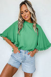 Green Frilly Round Neck Wide Half Sleeve Blouse