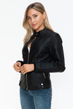 Snobbish Faux Leather Biker Jacket with Side Zip Pockets