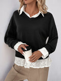 Perfee Faux Layered Contrast Long Sleeve Sweatshirt