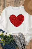 Beige Glitter Valentine Heart Shape Graphic Sweatshirt