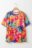 Plus Size Printed Round Neck Short Sleeve Top