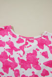 Rose Animal Print Long Sleeve V Neck Plus Size Top