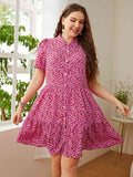 Honey Plus Size Printed Short Sleeve Collared Dress