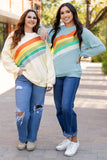 Black Rainbow Raglan Sleeve Crew Neck Plus Size Sweatshirt