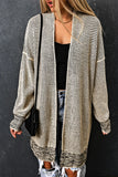 Gray Plaid Knitted Long Open Front Cardigan