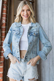 Veveret Distressed Button Up Denim Jacket