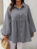 Plus size plaid collared neck long sleeve shirt for women