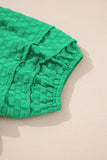 Bright Green Textured Puff Short Sleeve Notched V Neck Top