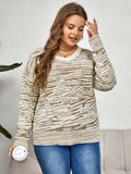 Plus size woman wearing Honey round neck long sleeve sweater