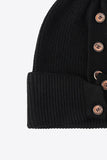 Button Detail Rib-Knit Cuff Beanie