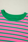 Pink Stripe Waffle Knit Crew Neck Plus Size Sweatshirt