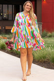 Multicolour Plus Size Vibrant Abstract Print Tiered Ruffled Mini Dress