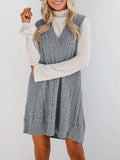 Lovelet Cable Knit V-Neck Mini Sweater Overall Dress