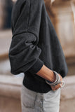 Black Drop Shoulder Crew Neck Pullover Sweatshirt