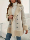 Apricot Lapel Lamb Wool Contrast Color Long Coat