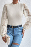 Mock Neck Lace Long Sleeve Top