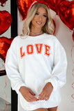 White LOVE Printed Crewneck Valentines Pullover Sweatshirt