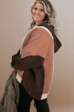 Brown Exposed Seam Colorblock Plus Size Hoodie