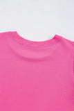 Bright Pink Ribbed Pearl Beaded Puff Sleeve Top