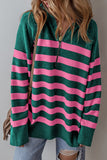 Black Stripe Collared Quarter Zipper Oversized Sweater