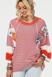 Striped Floral Patchwork Round Neck Top