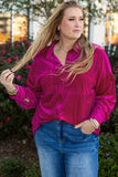 Chestnut Plus Size Velvet Chest Pocket Drop Shoulder Shirt