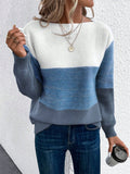 Color Block Drop Shoulder Long Sleeve Sweater