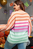 Plus Size Striped Round Neck Long Sleeve Sweater