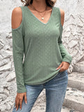 Full Size Eyelet V-Neck Cold Shoulder T-Shirt