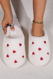 White Heart Shape Embroidered Slip On Plush Slippers