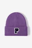 Letter Patch Cuffed Knit Beanie