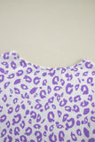 Purple Leopard Print Boat Neck Drop Shoulder Waffle Knit Plus Size Top