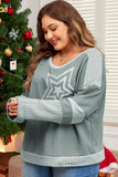 Star Round Neck Long Sleeve Plus Size Top