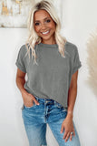 Medium Grey Textured Knit Exposed Stitching T-shirt