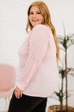 Plus Size Sheer Striped Sleeve V-Neck Top