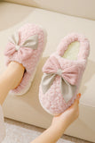 Camel Contrast Bowknot Applique Plush Winter Slippers (Bow Colors May Differ by Batch)