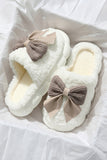 Camel Contrast Bowknot Applique Plush Winter Slippers (Bow Colors May Differ by Batch)