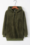 Full Size Quarter-Zip Drawstring Teddy Hoodie