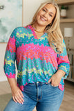 Green Leopard Stripes 3/4 Rolled Sleeve Plus Size Top