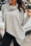 Side Slit High-Low Cowl Neck Long Sleeve Blouse