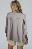 Medium Grey Floral Star Patched Pattern 3/4 Sleeve Plus Size Top