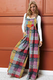 Double Take Full Size Plaid Sleeveless Fleece Wide Leg Jumpsuit