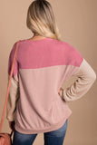 Green Color Block Long Sleeve Ribbed Loose Top