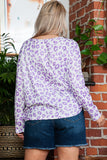 Purple Leopard Print Boat Neck Drop Shoulder Waffle Knit Plus Size Top