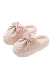 Camel Contrast Bowknot Applique Plush Winter Slippers (Bow Colors May Differ by Batch)