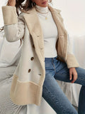 Apricot Lapel Lamb Wool Contrast Color Long Coat