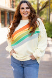 Black Rainbow Raglan Sleeve Crew Neck Plus Size Sweatshirt