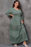 Plus Size Tied V-Neck Smocked Crochet Maxi Dress